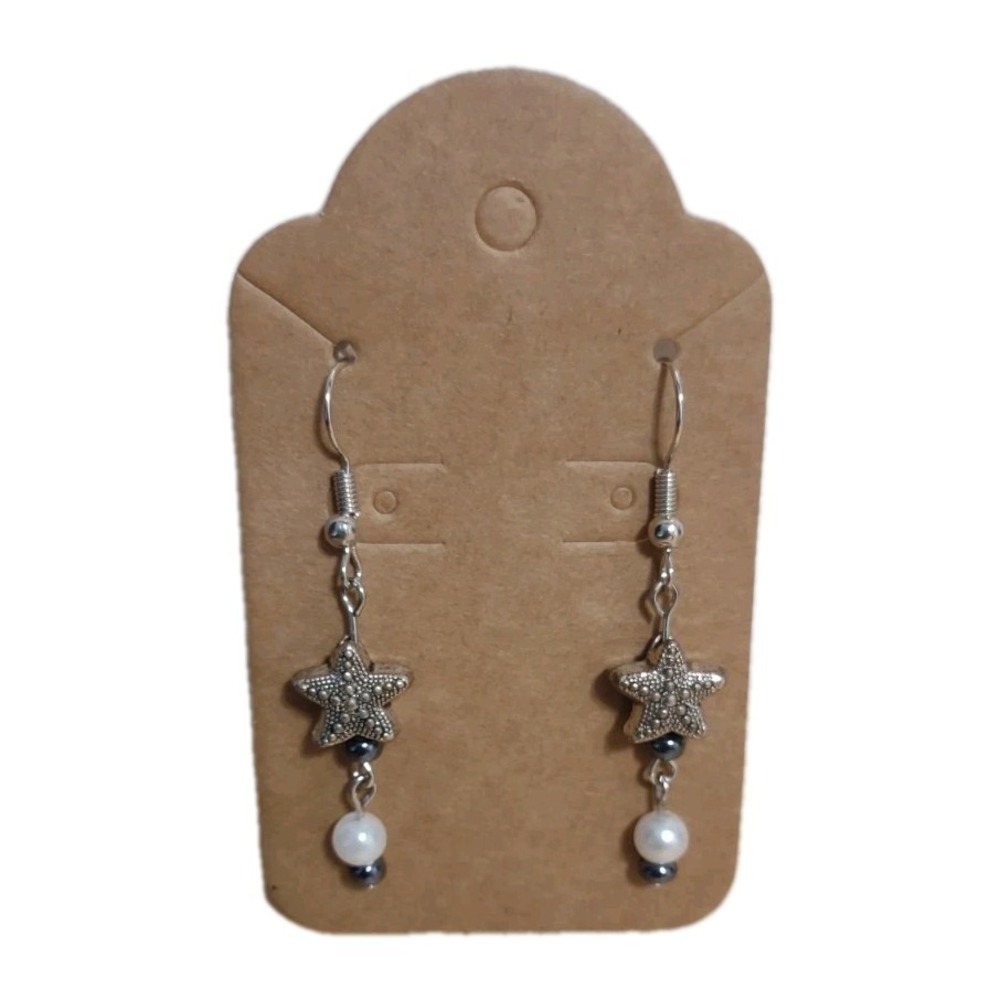 Starfish and Pearl Dangle Drop Earrings